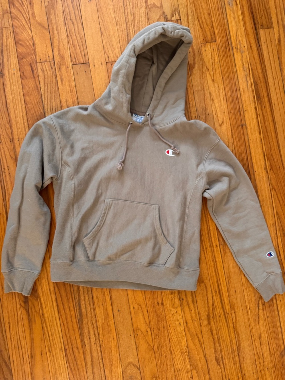 Champion Taupe Hooded Pullover with Small Logo